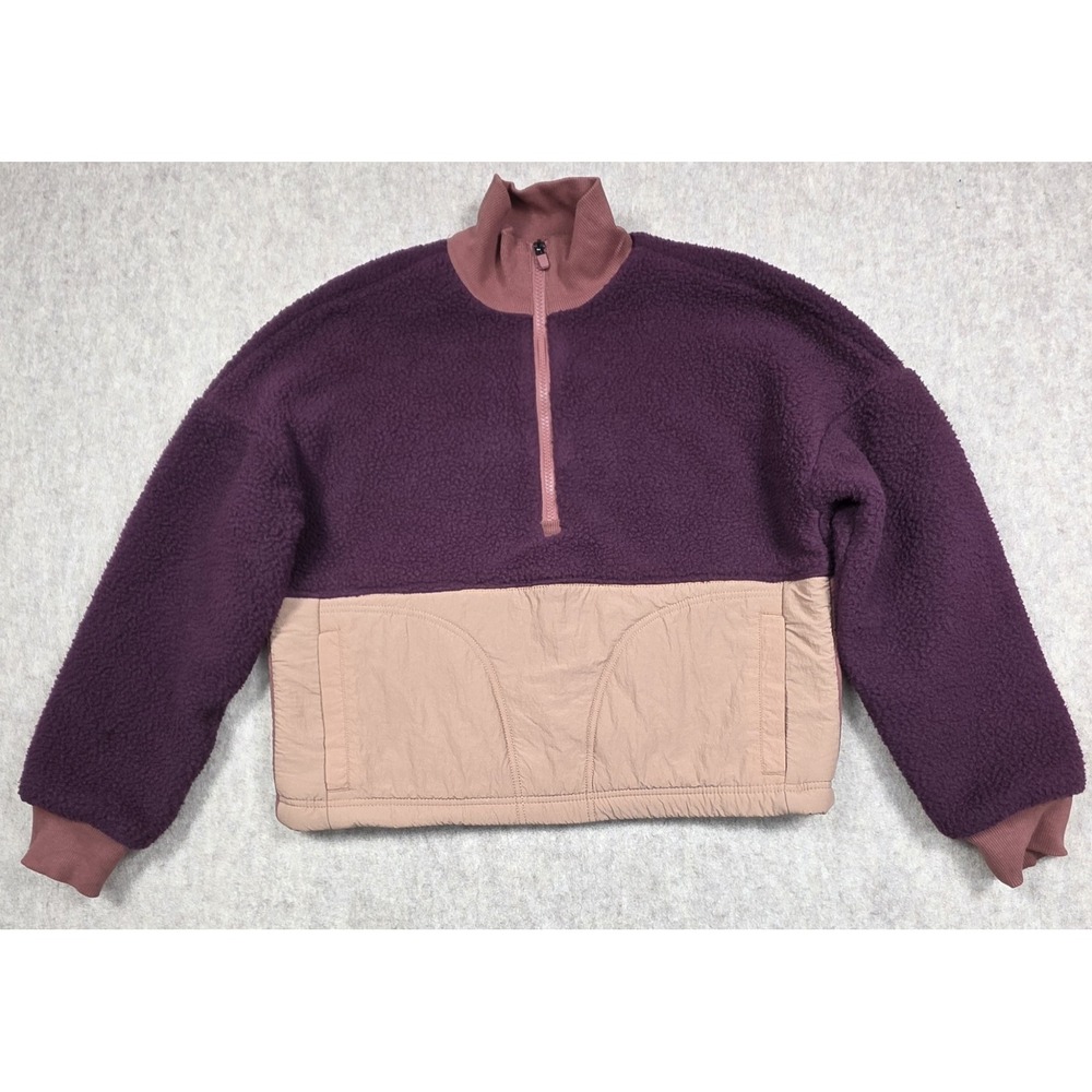 Women's Two-Tone Half-Zip Sherpa Pullover Jacket - Plum & Dusty Rose